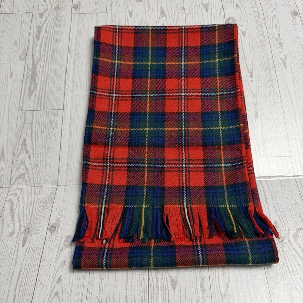 Vintage Pendleton 100% Virgin Wool Plaid Scarf Red Tartan USA Made Excellent